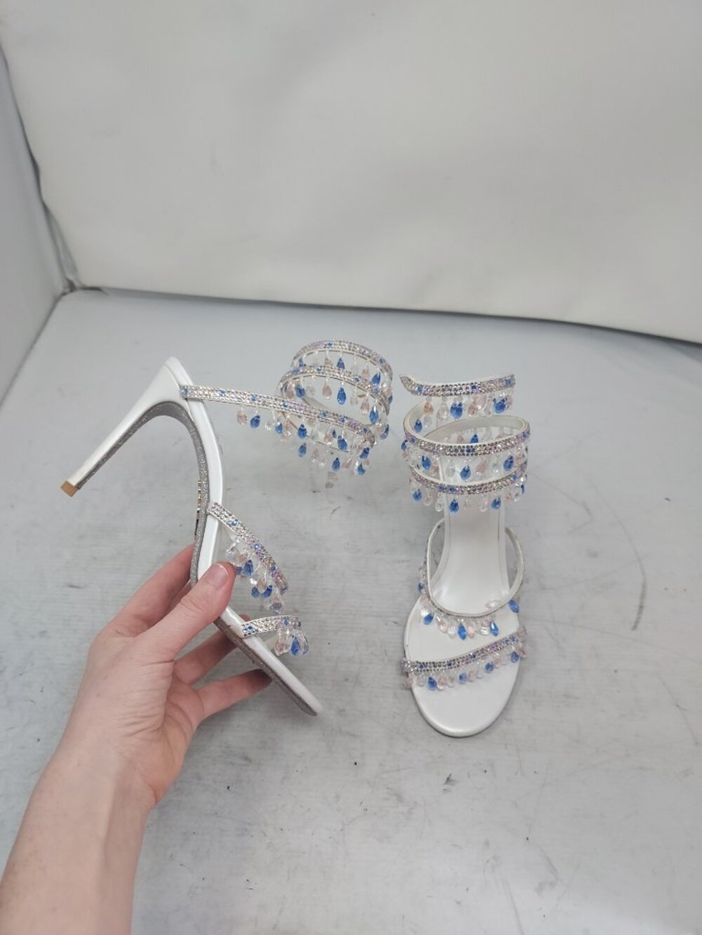 Rene Caovilla White Chandelier Cleo Crystal Wedding Bridal Heel Sandal